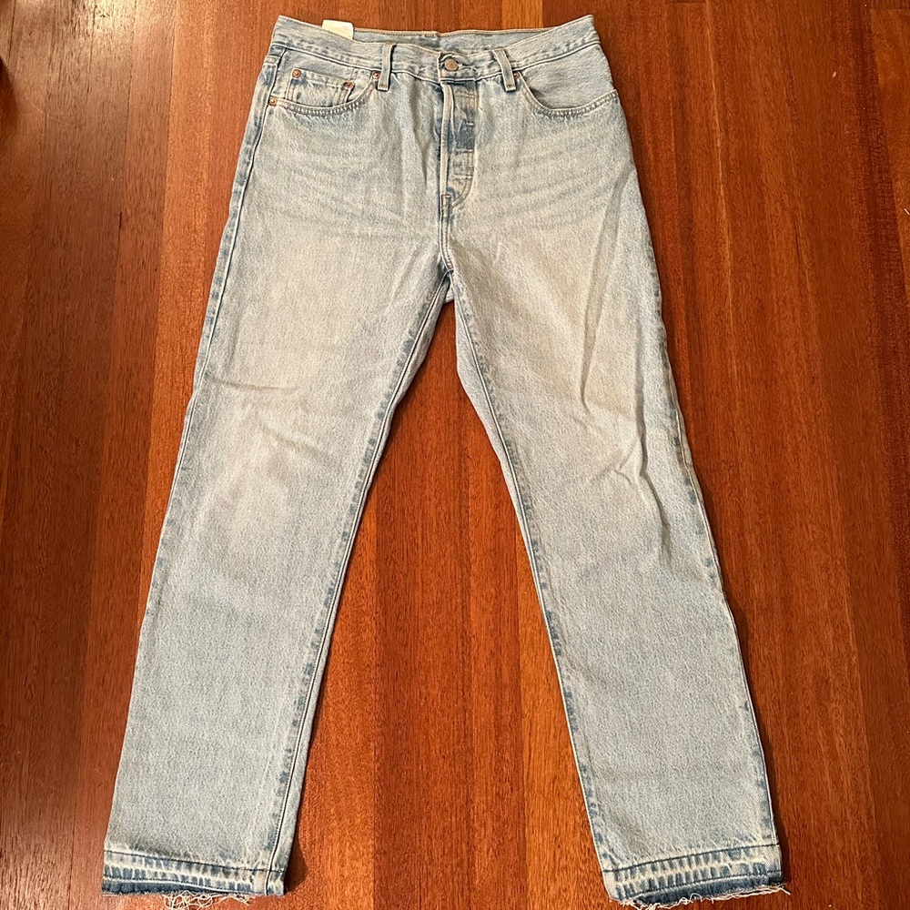 Levi's 501 jeans. straight leg, released hem